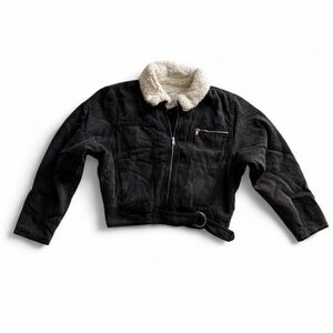 Love Tree Black Sherpa Lined Cropped Denim Jacket Large